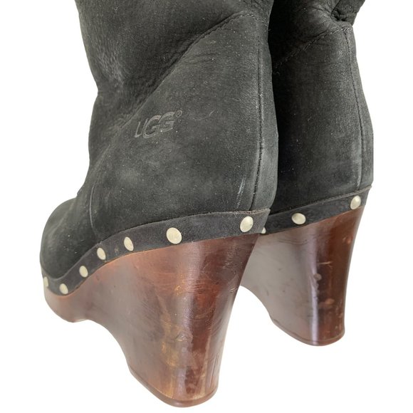 UGG Carnegie Black Suede & Shearling Lined Boots Size 9 1001317 Stud 6809 - Picture 6 of 14